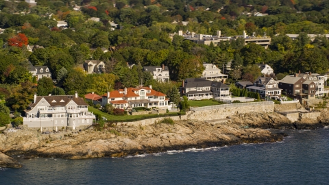 AX147_022.0000222 - Aerial stock photo of Mansions lining the coast in Marblehead, Massachusetts