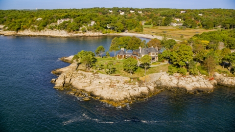 AX147_077.0000131 - Aerial stock photo of Waterfront mansion in Manchester-by-the-Sea, Massachusetts
