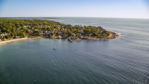 AX147_079.0000000 - Aerial stock photo of Oceanfront homes and rocky coast, Gloucester, Massachusetts