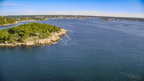 AX147_082.0000037 - Aerial stock photo of A coastal town at the end of Gloucester Harbor, Gloucester, Massachusetts