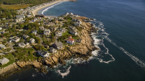 AX147_108.0000308 - Aerial stock photo of Oceanfront homes on the edge of cliffs, Gloucester, Massachusetts