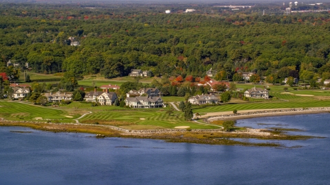 AX147_170.0000188 - Aerial stock photo of Waterfront mansions in autumn, Rye, New Hampshire