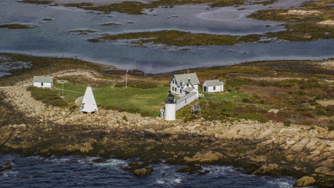 AX147_262.0000000 - Aerial stock photo of Goat Island Light in autumn, Kennebunkport, Maine