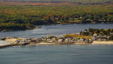 AX147_273.0000240 - Aerial stock photo of Oceanfront homes near the Saco River, autumn, Saco, Maine