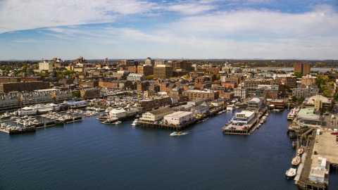 AX147_323.0000000 - Aerial stock photo of Downtown piers and a marina, Portland, Maine
