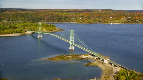 AX148_139.0000000 - Aerial stock photo of The Deer Isle Bridge in autumn, Maine