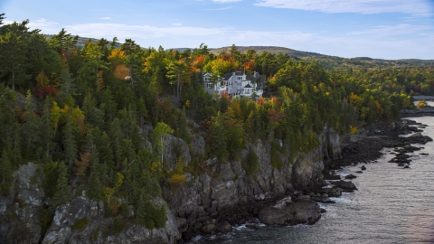 AX148_191.0000000 - Aerial stock photo of Waterfront homes on a cliff in autumn, Bar Harbor, Maine