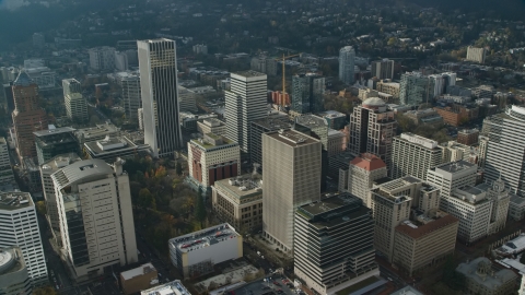 AX153_080.0000126F - Aerial stock photo of Skyscrapers near Wells Fargo Center in Downtown Portland, Oregon