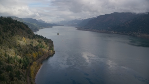 AX153_185.0000228F - Aerial stock photo of The Columbia River Gorge, Skamania County, Washington