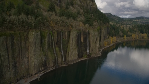 AX154_006.0000281F - Aerial stock photo of Three waterfalls in Columbia River Gorge, Washington