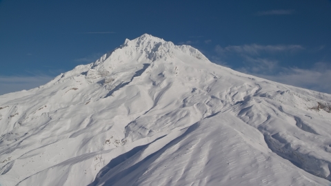 AX154_083.0000147F - Aerial stock photo of Mount Hood slope covered in snow, Mount Hood, Cascade Range, Oregon