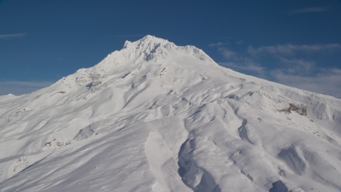 AX154_084.0000000F - Aerial stock photo of Mount Hood covered in snow, Cascade Range, Oregon