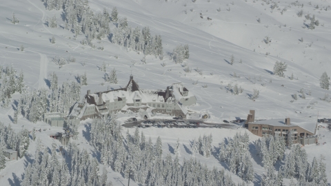 AX154_089.0000198F - Aerial stock photo of Timberline Ski Resort, located on Mount Hood, Cascade Range, Oregon