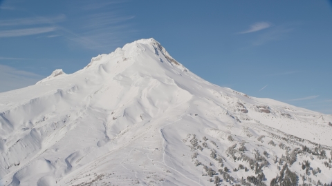 AX154_097.0000136F - Aerial stock photo of Snow on the slopes of Mount Hood, Cascade Range, Oregon