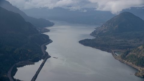 AX154_155.0000222F - Aerial stock photo of The Columbia River in Columbia River Gorge