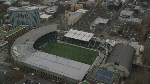 AX155_057.0000173F - Aerial stock photo of Providence Park in Goose Hollow, Portland, Oregon