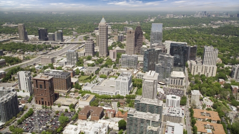AX36_011.0000061F - Aerial stock photo of Office buildings and skyscrapers, Midtown Atlanta, Georgia