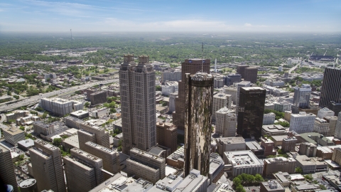 AX36_023.0000171F - Aerial stock photo of Skyscrapers and Westin Hotel, Downtown Atlanta, Georgia