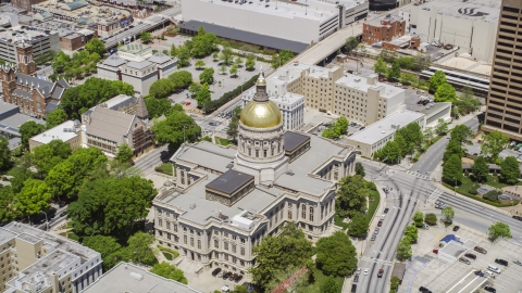 AX36_036.0000232F - Aerial stock photo of The Georgia State Capitol with golden dome in Downtown Atlanta, Georgia