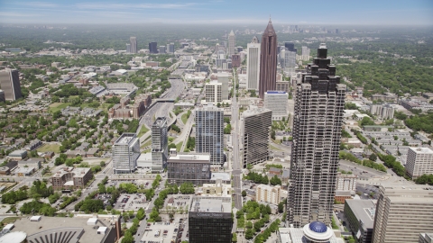 AX36_039.0000272F - Aerial stock photo of Skyscrapers and office buildings, Downtown Atlanta, Georgia