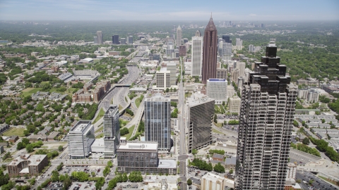 AX36_040.0000039F - Aerial stock photo of SunTrust Plaza, Bank of America Plaza, Midtown Atlanta, Georgia