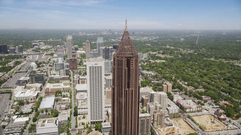 AX36_041.0000249F - Aerial stock photo of Bank of America Plaza and AT&T Building, Midtown Atlanta, Georgia 
