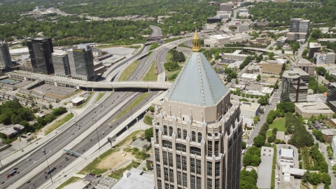AX36_044.0000066F - Aerial stock photo of Close-up of One Atlantic Center near Downtown Connector, Atlanta, Georgia