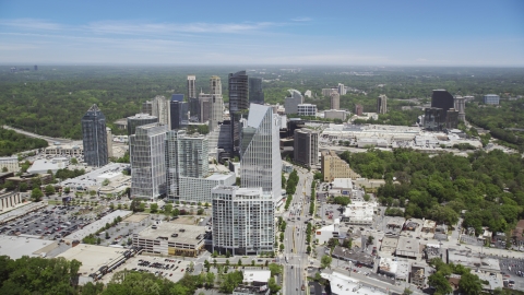 AX36_068.0000093F - Aerial stock photo of Terminus Atlanta and skyscrapers, Buckhead, Georgia