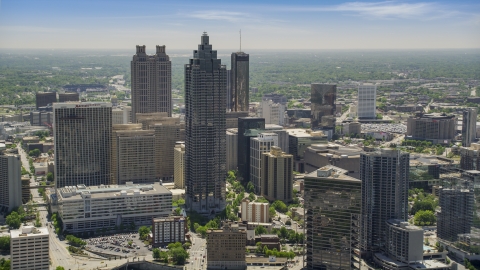 AX36_092.0000188F - Aerial stock photo of SunTrust Plaza and neighboring high-rises, Downtown Atlanta, Georgia