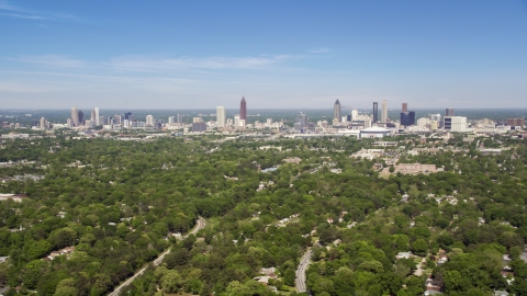 AX37_006.0000055F - Aerial stock photo of Midtown and Downtown Atlanta seen from West Atlanta, Georgia