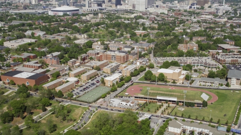 AX37_008.0000307F - Aerial stock photo of BT Harvey Stadium and Morehouse College, Atlanta, Georgia
