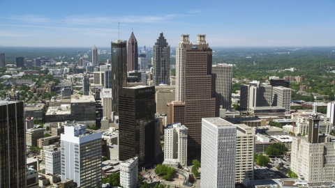 AX37_013.0000293F - Aerial stock photo of Downtown skyscrapers and office buildings, Atlanta, Georgia
