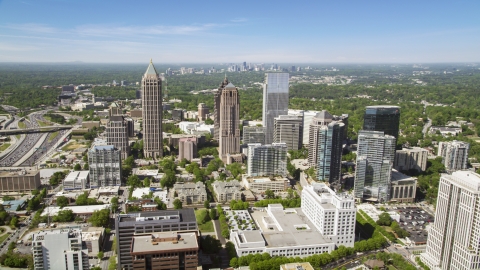 AX37_019.0000131F - Aerial stock photo of Midtown office buildings and skyscrapers, Atlanta, Georgia