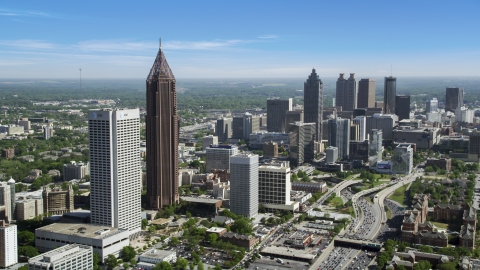AX37_042.0000265F - Aerial stock photo of Midtown Atlanta skyscrapers near Downtown skyscrapers, Georgia