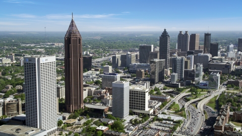AX37_042.0000321F - Aerial stock photo of Midtown and Downtown skyscrapers, Atlanta, Georgia