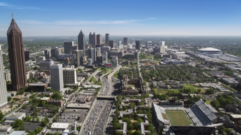 AX37_073.0000225F - Aerial stock photo of Heavy traffic on Downtown Connector toward Downtown Atlanta, Georgia