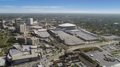 AX37_075.0000251F - Aerial stock photo of Georgia Dome and surrounding neighborhoods, Atlanta, Georgia