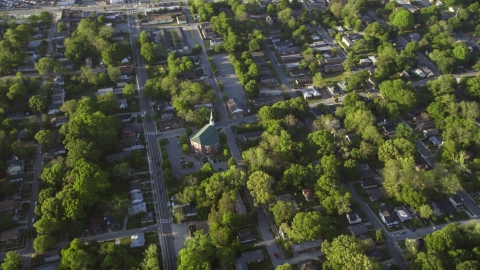 AX39_002.0000046F - Aerial stock photo of A church in a residential area, West Atlanta, Georgia