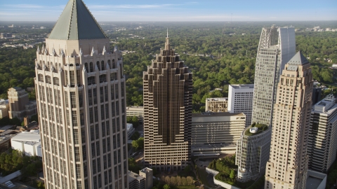 AX39_023.0000337F - Aerial stock photo of Midtown Atlanta skyscrapers, close-up, Georgia