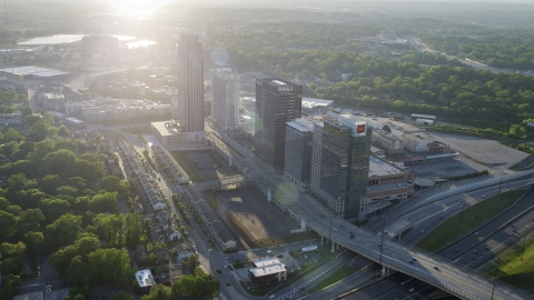 AX39_024.0000091F - Aerial stock photo of Office buildings and The Atlantic apartments, Midtown Atlanta, Georgia 
