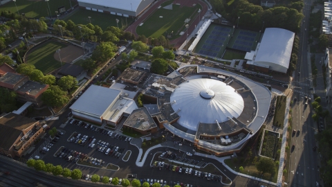 AX39_027.0000163F - Aerial stock photo of Alexander Memorial Coliseum at the Georgia Institute of Technology, Atlanta