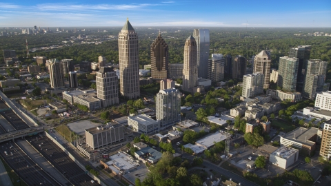 AX39_030.0000323F - Aerial stock photo of Skyscrapers in the Midtown area of Atlanta, Georgia