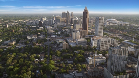 AX39_035.0000027F - Aerial stock photo of The Bank of America Plaza skyscraper near Downtown Atlanta, Georgia