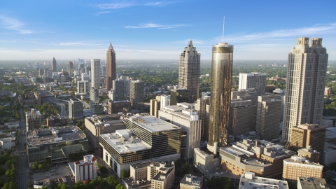 AX39_047.0000078F - Aerial stock photo of SunTrust Plaza and Bank of America Plaza, Downtown Atlanta