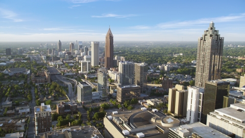 AX39_048.0000009F - Aerial stock photo of Midtown Atlanta buildings and Bank of America Plaza, Georgia