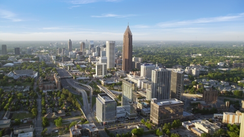 AX39_048.0000137F - Aerial stock photo of Midtown Atlanta buildings near Bank of America Plaza, Georgia