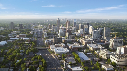 AX39_050.0000135F - Aerial stock photo of Downtown Connector near One Atlantic Center, Midtown Atlanta, Georgia