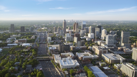 AX39_050.0000225F - Aerial stock photo of Downtown Connector to One Atlantic Center, Midtown Atlanta, Georgia
