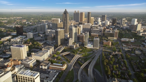 AX39_064.0000067F - Aerial stock photo of SunTrust Plaza and Downtown Atlanta, Georgia