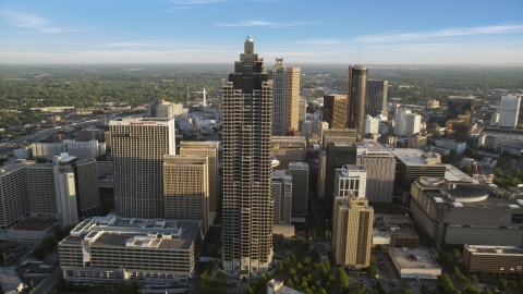 AX39_065.0000015F - Aerial stock photo of SunTrust Plaza and Downtown Atlanta skyscrapers, Georgia